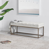 New Pacific Direct Darius Fabric Bench Montello White with Brushed Gold Leg Finish 1600082-569-NPD