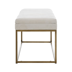 New Pacific Direct Darius Fabric Bench Montello White with Brushed Gold Leg Finish 1600082-569-NPD