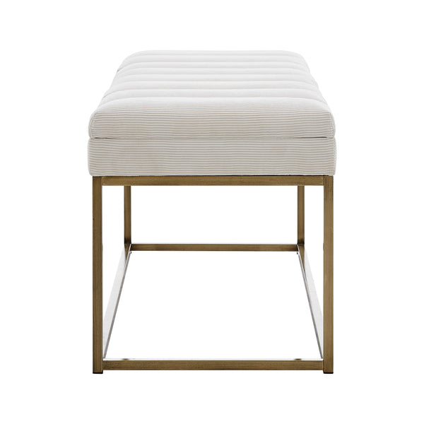 New Pacific Direct Darius Fabric Bench Montello White with Brushed Gold Leg Finish 1600082-569-NPD