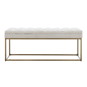 New Pacific Direct Darius Fabric Bench Montello White with Brushed Gold Leg Finish 1600082-569-NPD