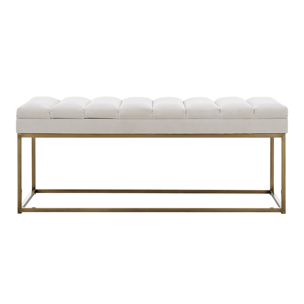 New Pacific Direct Darius Fabric Bench Montello White with Brushed Gold Leg Finish 1600082-569-NPD