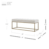 New Pacific Direct Darius Fabric Bench Montello White with Brushed Gold Leg Finish 1600082-569-NPD