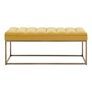 New Pacific Direct Darius Fabric Bench Montello Yellow with Brushed Gold Leg Finish 1600082-571-NPD