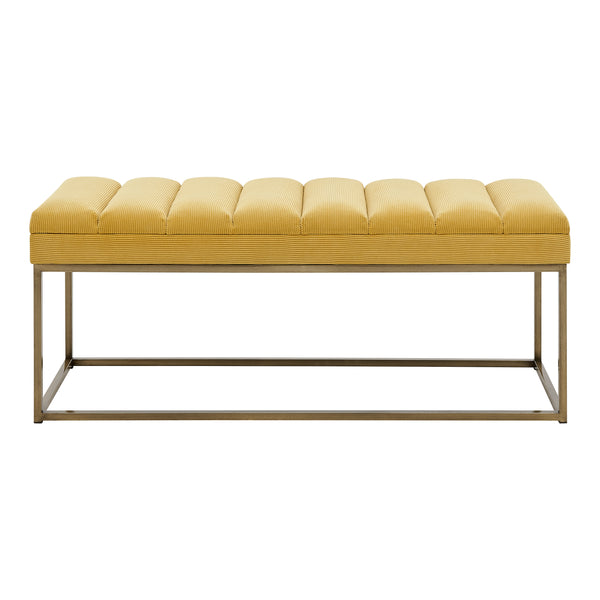 New Pacific Direct Darius Fabric Bench Montello Yellow with Brushed Gold Leg Finish 1600082-571-NPD