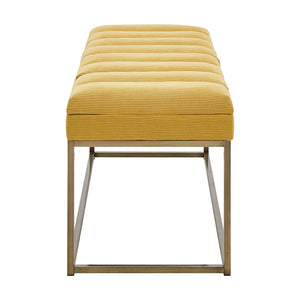 New Pacific Direct Darius Fabric Bench Montello Yellow with Brushed Gold Leg Finish 1600082-571-NPD