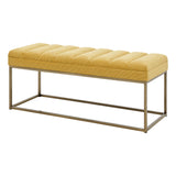 New Pacific Direct Darius Fabric Bench Montello Yellow with Brushed Gold Leg Finish 1600082-571-NPD