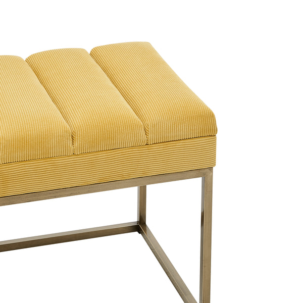 New Pacific Direct Darius Fabric Bench Montello Yellow with Brushed Gold Leg Finish 1600082-571-NPD