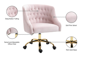 Arden Velvet / Engineered Wood / Foam Contemporary Pink Velvet Office Chair - 25.5" W x 23" D x 33"-36" H