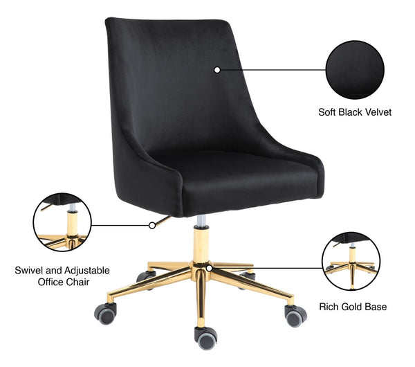 Karina Velvet / Engineered Wood / Foam Contemporary Black Velvet Office Chair - 23" W x 26" D x 36"-39" H