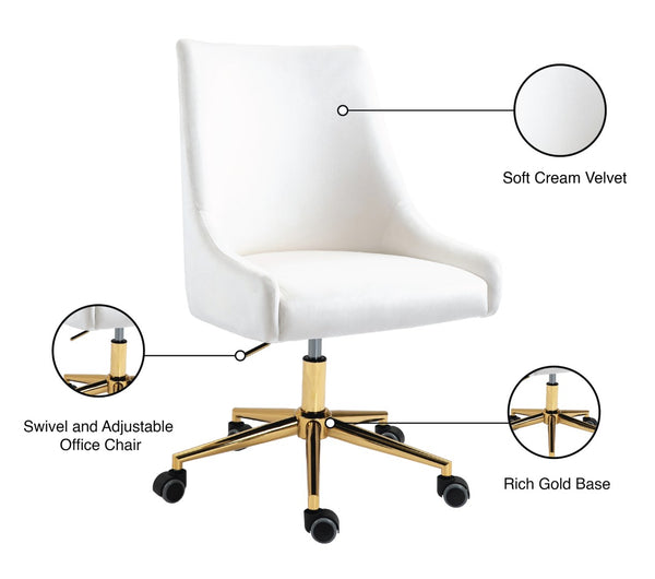 Karina Velvet / Engineered Wood / Foam Contemporary Cream Velvet Office Chair - 23" W x 26" D x 36"-39" H