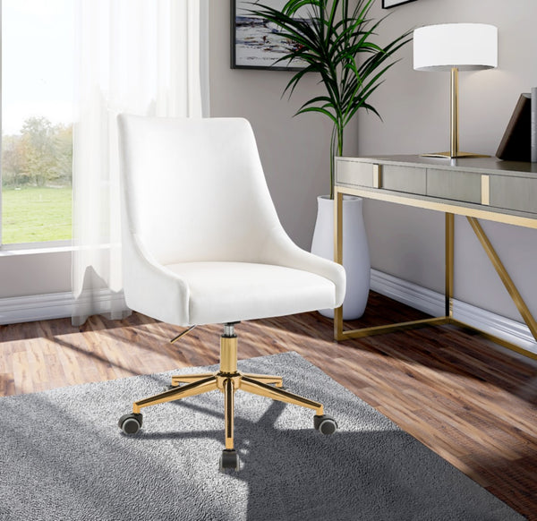 Karina Velvet / Engineered Wood / Foam Contemporary Cream Velvet Office Chair - 23" W x 26" D x 36"-39" H