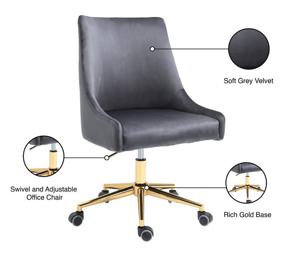 Karina Velvet / Engineered Wood / Foam Contemporary Grey Velvet Office Chair - 23" W x 26" D x 36"-39" H