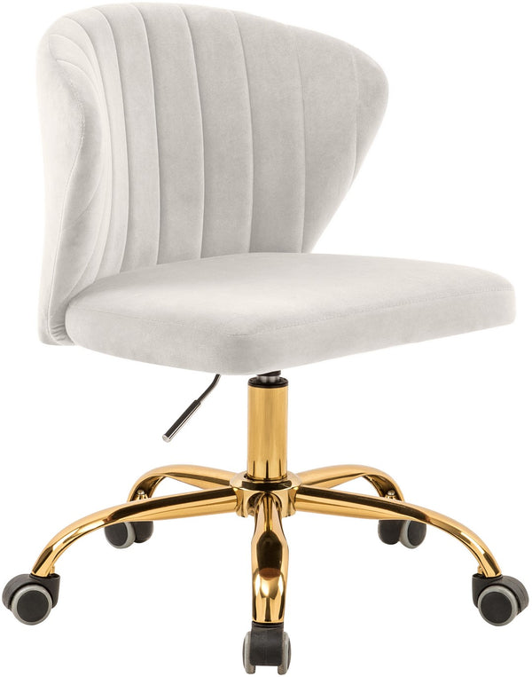 Finley Velvet / Engineered Wood / Foam Contemporary Cream Velvet Office Chair - 21.5" W x 21" D x 29.95"-34.65" H