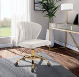 Finley Velvet / Engineered Wood / Foam Contemporary Cream Velvet Office Chair - 21.5" W x 21" D x 29.95"-34.65" H