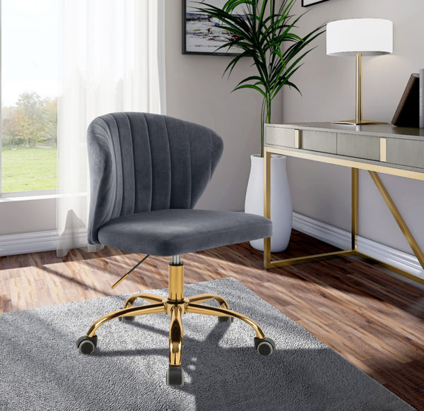 Finley Velvet / Engineered Wood / Foam Contemporary Grey Velvet Office Chair - 21.5" W x 21" D x 29.95"-34.65" H