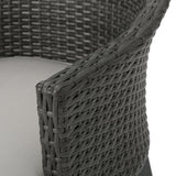 Hillhurst Outdoor Grey Wicker Dining Chairs with Light Grey Water Resistant Cushions Noble House