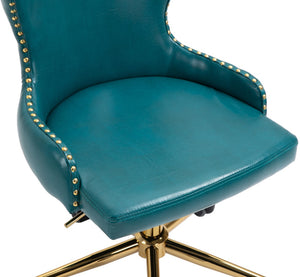 Hendrix Faux Leather / Metal / Engineered Wood / Foam Contemporary Blue Faux Leather Office Chair - 21.5" W x 24" D x 30.3"-32.6" H