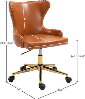 Hendrix Faux Leather / Metal / Engineered Wood / Foam Contemporary Cognac Faux Leather Office Chair - 21.5" W x 24" D x 30.3"-32.6" H