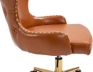 Hendrix Faux Leather / Metal / Engineered Wood / Foam Contemporary Cognac Faux Leather Office Chair - 21.5" W x 24" D x 30.3"-32.6" H