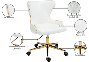 Hendrix Faux Leather / Metal / Engineered Wood / Foam Contemporary White Faux Leather Office Chair - 21.5" W x 24" D x 30.3"-32.6" H