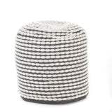 Rococco Handcrafted Modern Water-Resistant Fabric Ottoman Pouf, White Noble House