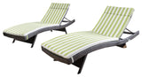 Salem Outdoor Multibrown Wicker Lounge with Green and White Stripe Water Resistant Cushion Noble House