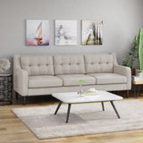 Reynard Tufted Fabric 3 Seater Sofa, Beige and Espresso Noble House