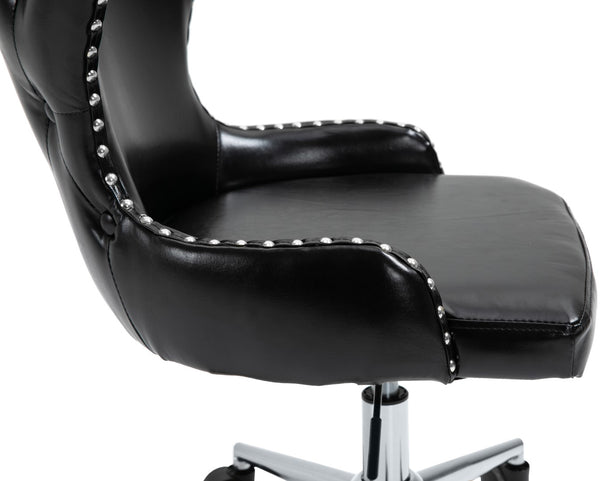 Hendrix Faux Leather / Metal / Foam Contemporary Black Faux Leather Office Chair - 21.5" W x 24" D x 30.3"-32.6" H