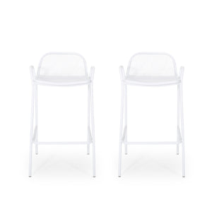 Baltimore Outdoor Modern Iron Barstool, Matte White Noble House