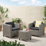 Puerta Outdoor Mixed Black Wicker Club Chair Set with Matching Side Table Noble House