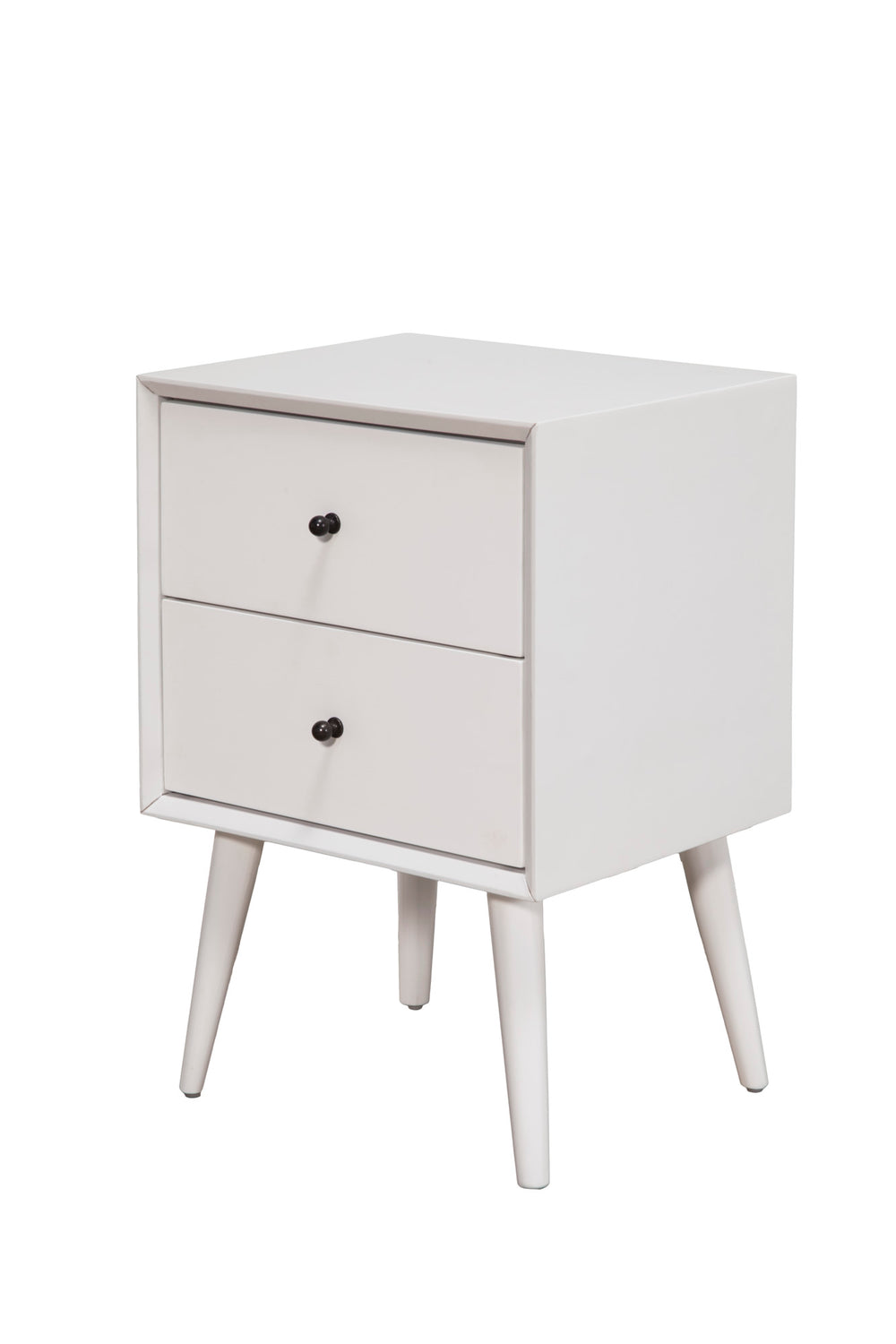 Alpine Furniture Flynn Mid Century Modern 2 Drawer Nightstand, White 966-W-02 White Mahogany Solids & Okoume Veneer 18 x 15 x 26