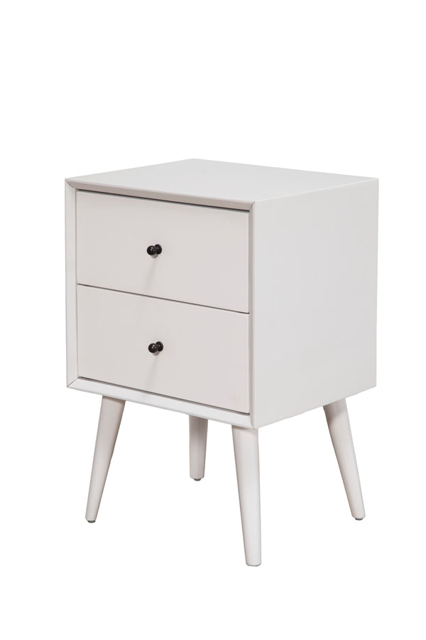 Alpine Furniture Flynn Mid Century Modern 2 Drawer Nightstand, White 966-W-02 White Mahogany Solids & Okoume Veneer 18 x 15 x 26