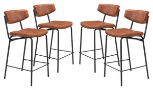 Zuo Modern Sharon 100% Polyurethane, Plywood, Steel Modern Commercial Grade Counter Stool Set - Set of 4 Vintage Brown, Black 100% Polyurethane, Plywood, Steel