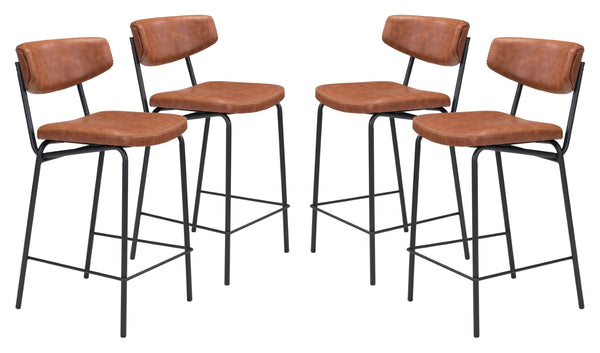 Zuo Modern Sharon 100% Polyurethane, Plywood, Steel Modern Commercial Grade Counter Stool Set - Set of 4 Vintage Brown, Black 100% Polyurethane, Plywood, Steel