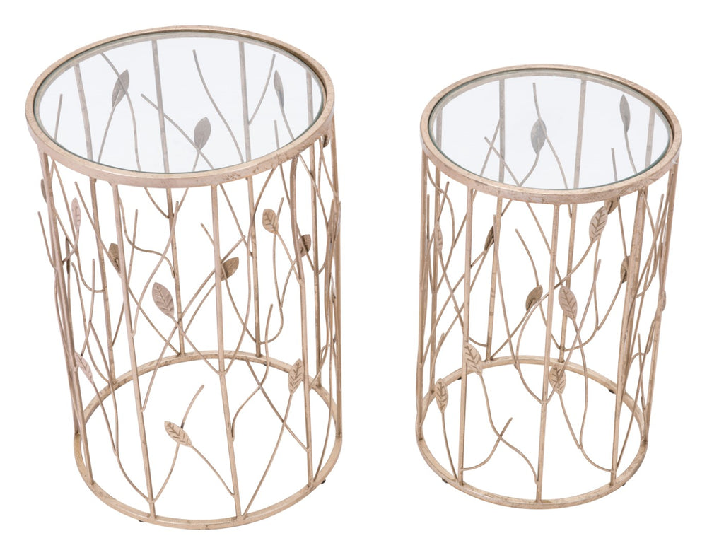 Zuo Modern Set Tempered Glass, Steel Modern Commercial Grade Side Table Set Gold, Clear Tempered Glass, Steel