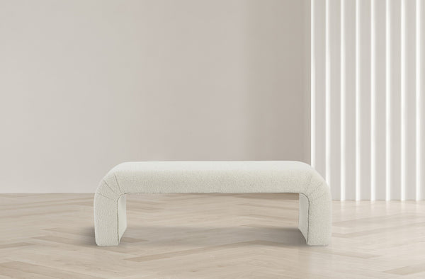Niagara Boucle Fabric / Wood / Foam Contemporary Cream Boucle Fabric Bench - 52" W x 15.5" D x 17.5" H