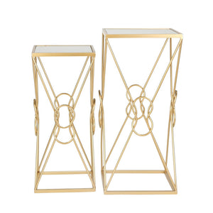 Sagebrook Home Glam Set of 2 -  Metal/mirror 23/26" Knot Accent Tables, Gold 14402 Gold Iron