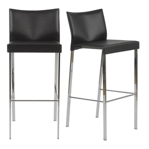 Riley-B Bar Stool in Black with Chrome Legs  - Set of 2