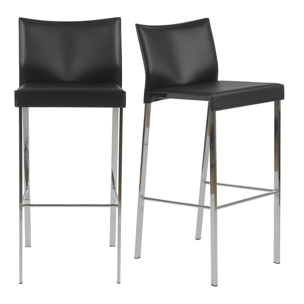 Riley-B Bar Stool in Black with Chrome Legs  - Set of 2