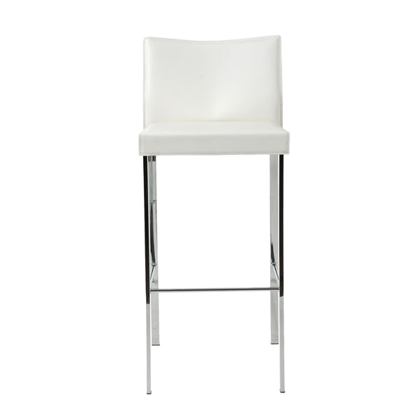 Riley-B Bar Stool in White with Chrome Legs  - Set of 2