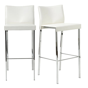 Riley-B Bar Stool in White with Chrome Legs  - Set of 2