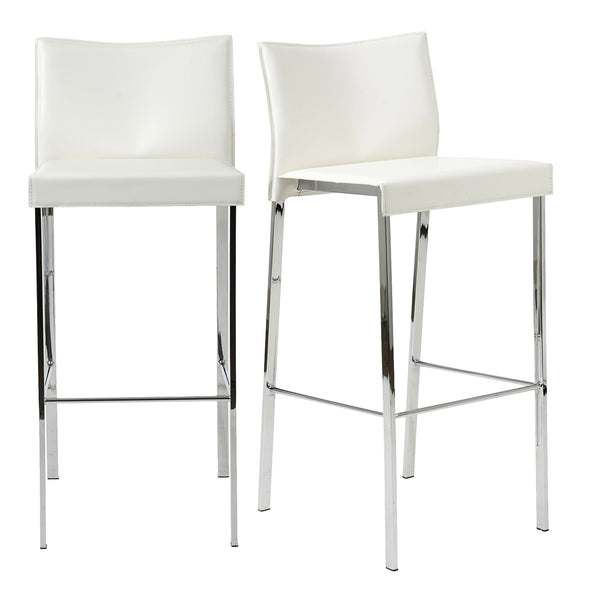Riley-B Bar Stool in White with Chrome Legs  - Set of 2