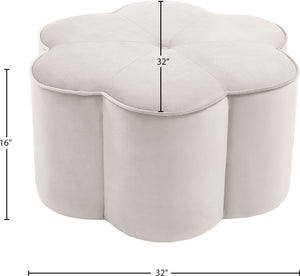 Daisy Velvet / Engineered Wood / Foam Contemporary Cream Velvet Ottoman - 32" W x 32" D x 16.25" H