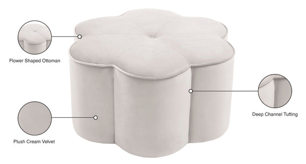 Daisy Velvet / Engineered Wood / Foam Contemporary Cream Velvet Ottoman - 32" W x 32" D x 16.25" H