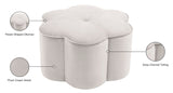 Daisy Velvet / Engineered Wood / Foam Contemporary Cream Velvet Ottoman - 32" W x 32" D x 16.25" H