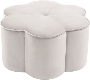 Daisy Velvet / Engineered Wood / Foam Contemporary Cream Velvet Ottoman - 32" W x 32" D x 16.25" H