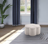 Daisy Velvet / Engineered Wood / Foam Contemporary Cream Velvet Ottoman - 32" W x 32" D x 16.25" H