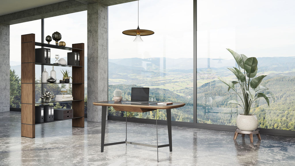 VIG Furniture Modrest Girard - Modern Walnut & Black Glass Desk VGBBMQ2002DK-2