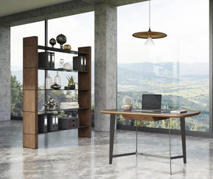 VIG Furniture Modrest Glencoe - Modern Walnut & Black Glass Bookshelf VGBBMQ2005SF-1