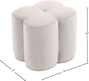 Clover Velvet / Engineered Wood / Foam Contemporary Cream Velvet Ottoman - 19" W x 17" D x 16.25" H